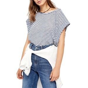 Free People Navy and White Striped Dolman Tee